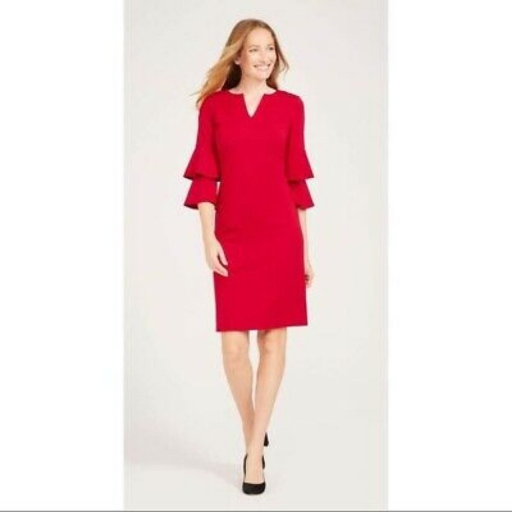 J. Mclaughlin Red Bell Sleeve Dress S - Picture 1 of 6